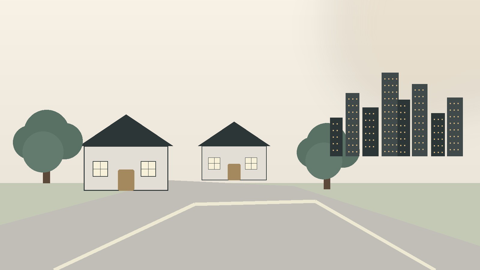 Illustration of Memorial Houston homes, tree-lined streets and the Houston skyline