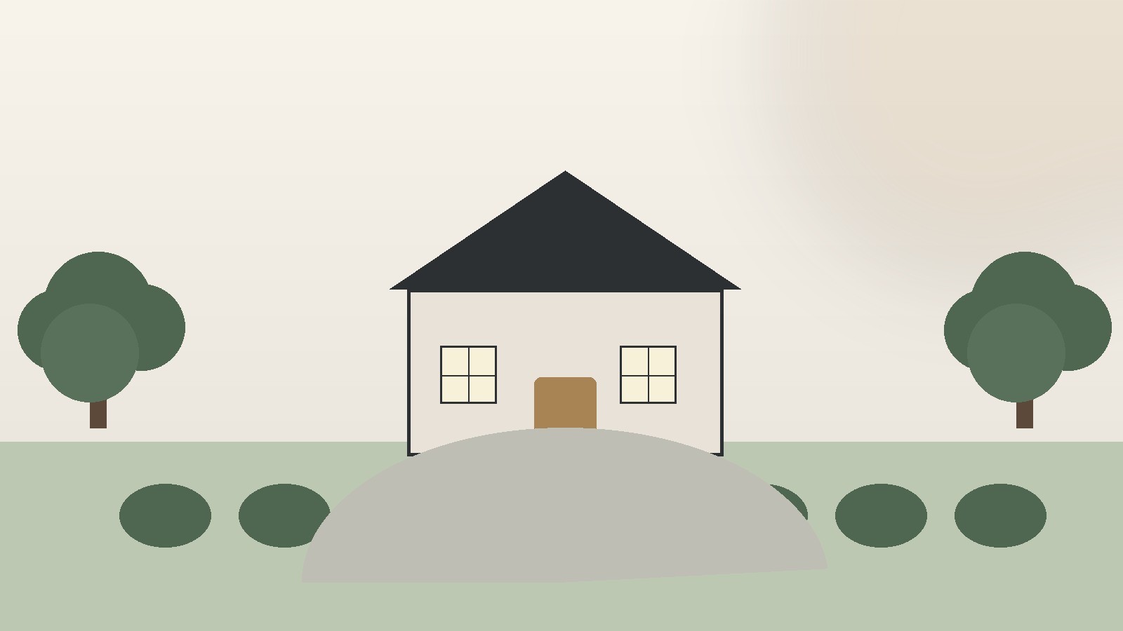 Illustration of a luxury Tanglewood estate with formal landscaping and mature trees