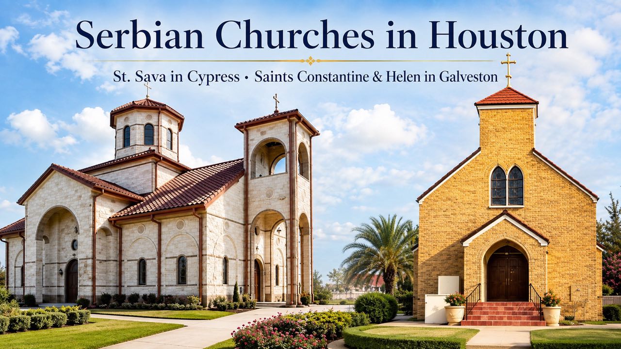 Serbian Orthodox church in the Houston area - guide to St. Sava in Cypress and Saints Constantine & Helen in Galveston